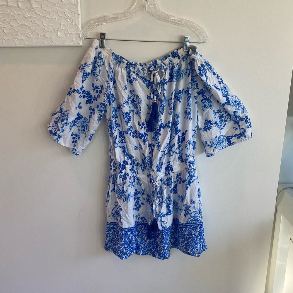 Blue Island Off the Shoulder Dress